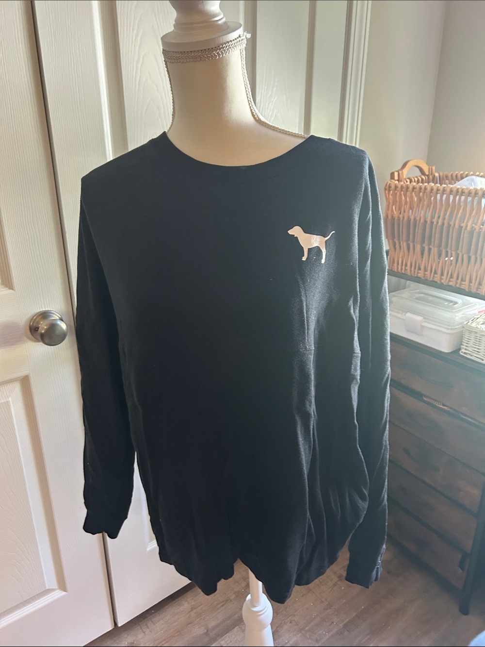 PINK Victoria's Secret Black Crewneck Sweater with Dog Logo